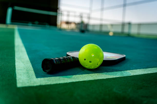istock Pickleball Court, Racket & Ball 1445080542