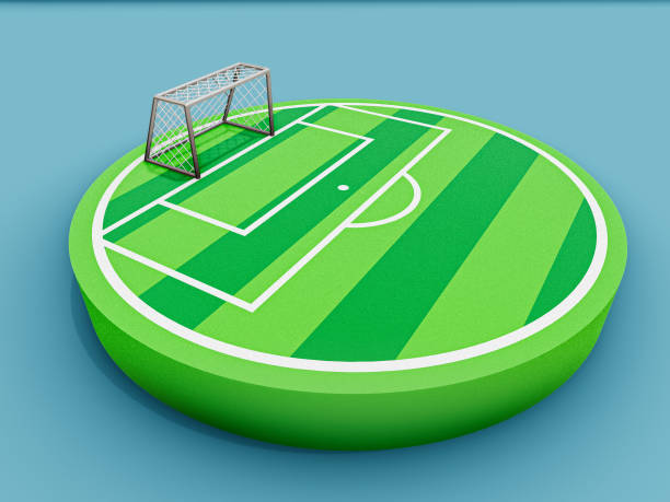 istock Soccer 3d field, realistic 3D rendering circle cutaway terrain floor with rock isolated, Football field and green grass. 1445081364