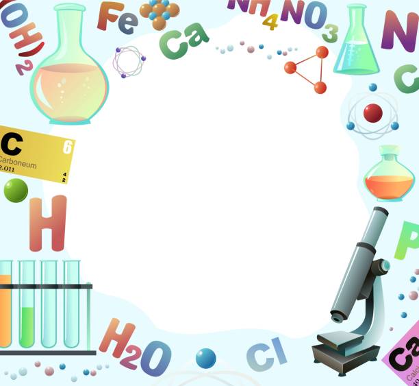 Chemistry picture frame around edge of picture. Round proportion. Study and production of mineral. Organic and inorganic. Parts of molecular and atomic basis. Isolated on white background. Vector. Chemistry picture frame around edge of picture. Round proportion. Study and production of mineral. Organic and inorganic. Parts of molecular and atomic basis. Isolated on white background. Vector perimeter formula stock illustrations