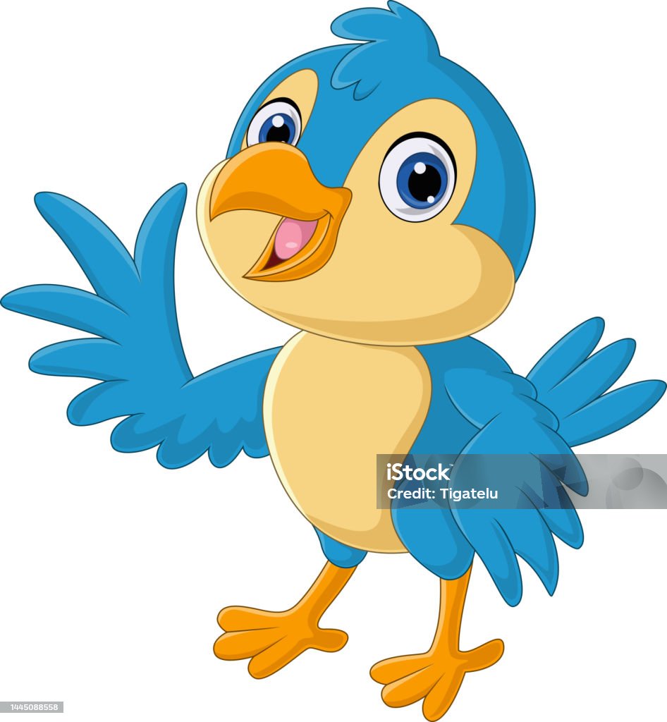 Ilustración de Dibujos Animados Pájaro Azul Feliz Agitando La Mano y más  Vectores Libres de Derechos de Ala de animal - iStock