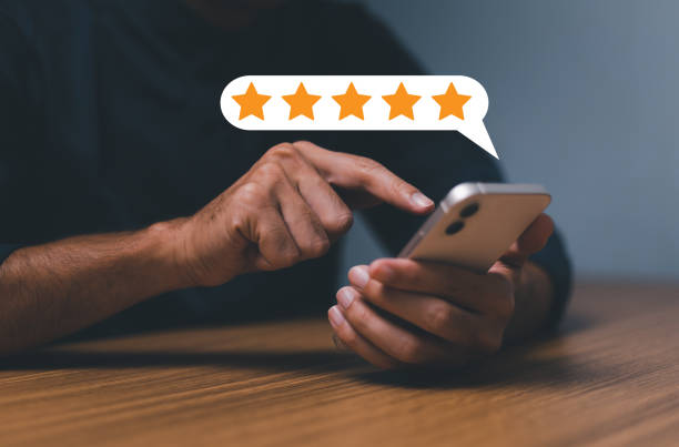 istock Customer review satisfaction feedback survey concept, User give rating to service experience on online application, Customer can evaluate quality of service leading to reputation ranking of business. 1445102125