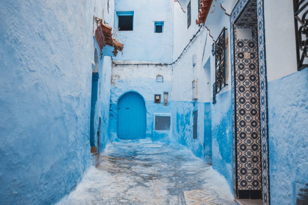 Chefchaouen traditional blue wall houses