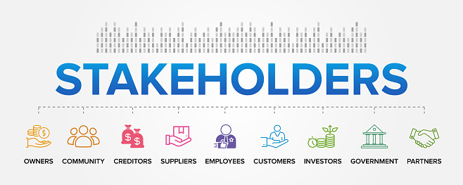 Stakeholders concept vector icons set infographic background illustration. stakeholder management or stakeholder engagement.