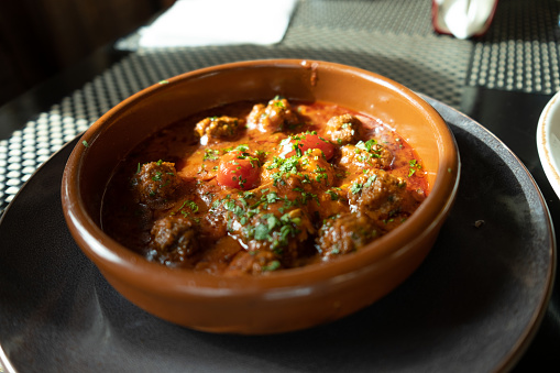 Tajine meatball local cuisine in Chefchaouen Morocco, Kofta tagine, kefta tagine, moroccan cuisine