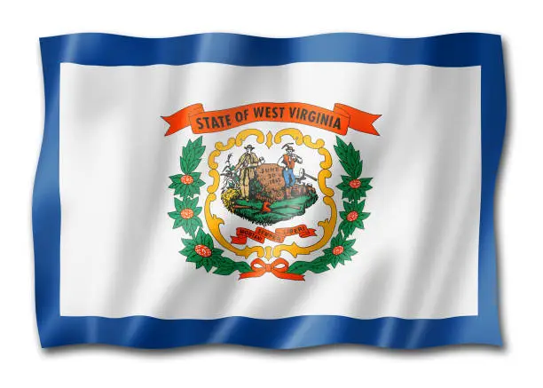 West Virginia flag, united states waving banner collection. 3D illustration