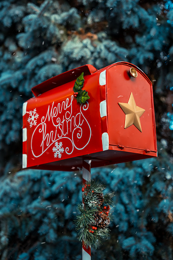 Classical red mailbox for letters to Santa Claus