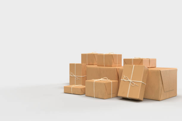 istock Packaging cardboard boxes paper. Delivery, cargo, logistic and transportation warehouse storage concept. 3D Rendering 1445119651