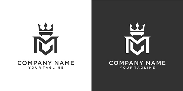 Logo MC or CM with crown icon vector.