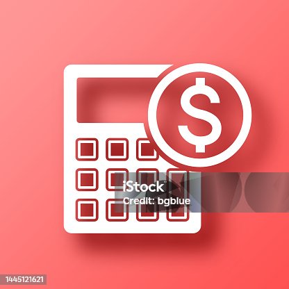 istock Calculator with Dollar sign. Icon on Red background with shadow 1445121621