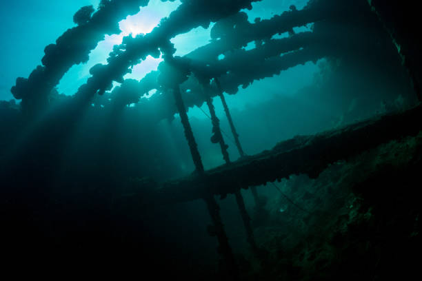 istock Sunrays burst through the water above wreck in the Ocean 1445121647