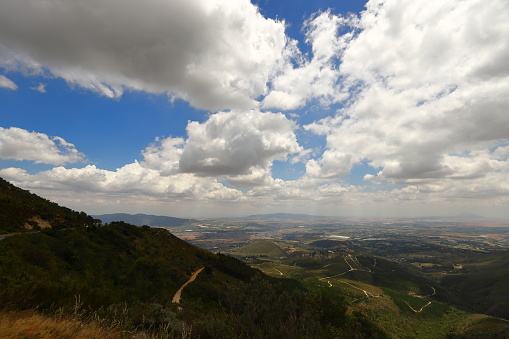 A view towards Cape Town from du Toits kloof Pass near Paarl, Western Cape, South Africa.
