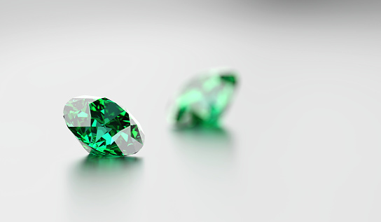 Green Diamond placed on Glossy Background Soft Focus 3d rendering illustration