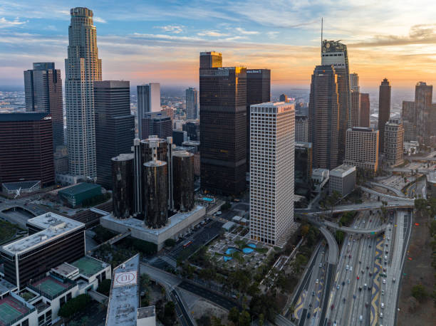 istock Los Angeles downtown cityscape aerial view 1445124773