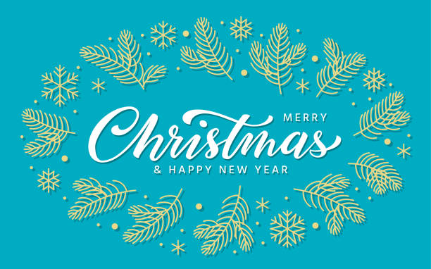 istock Merry Christmas New Year card Xmas brush lettering 1445125107