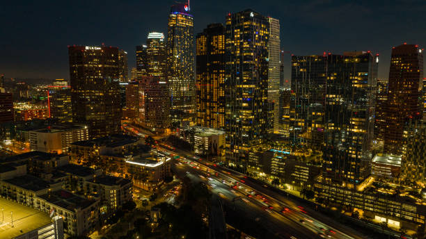 istock Downtown Los Angeles aerial view at night 1445125535