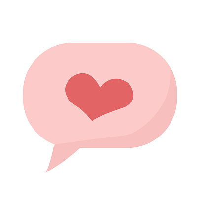 Illustration icon of pink message notification with heart for print.