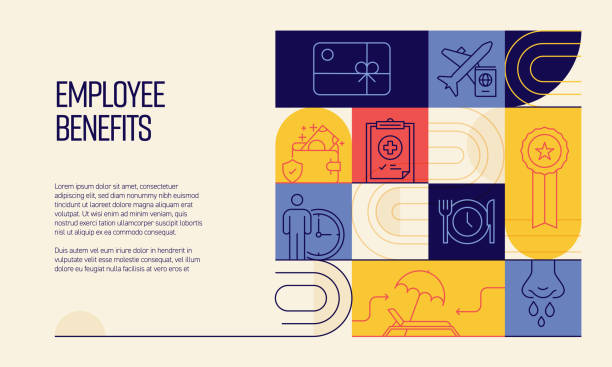 ilustrações de stock, clip art, desenhos animados e ícones de employee benefits related design with line icons. simple outline symbol icons. - pension retirement benefits perks