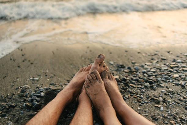 Feet by the sea stock photo