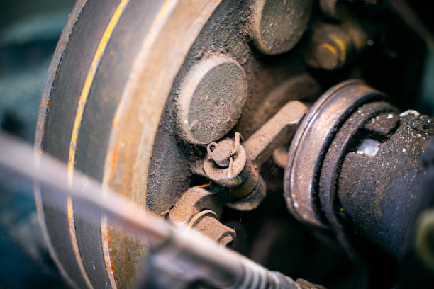 Pulley driven walk-behind tractor close-up. Old agricultural machinery