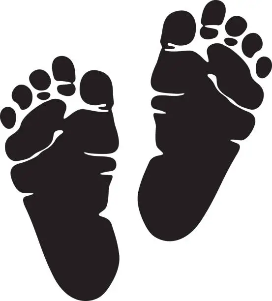 Vector illustration of Baby Footprint Black and White. Footsteps.