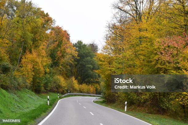Curvy Country Road In Autumn Stock Photo - Download Image Now - Asphalt, Autumn, Autumn Leaf Color