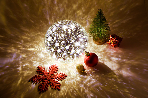 Christmas decoration with Christmas lights and Christmas ornaments