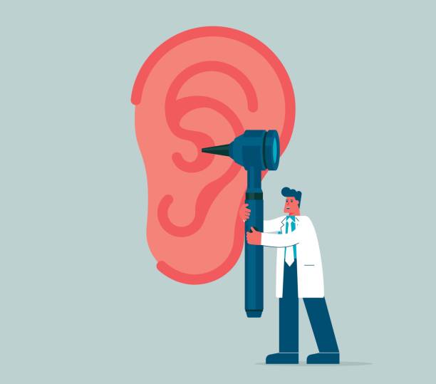 Human ear Doctors diagnose human ear funny ear stock illustrations