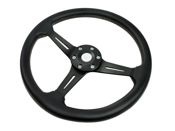 istock Close-up of a modern leather steering wheel. 1445138938