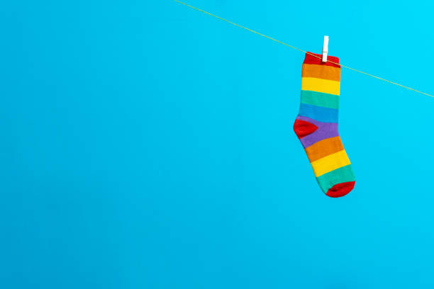 LGTBIQIA, multicolour striped socks, horizontal from above,