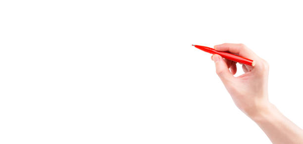 istock Hand with red marker pen on white background 1445140456