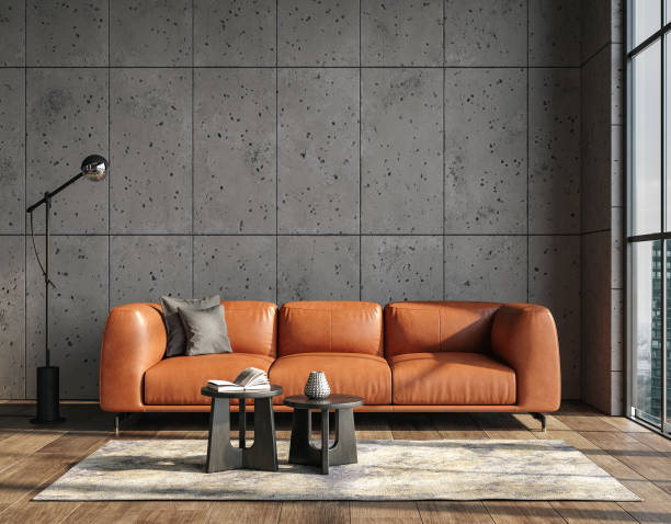 istock Modern dark home interior background, living room loft 1445140667