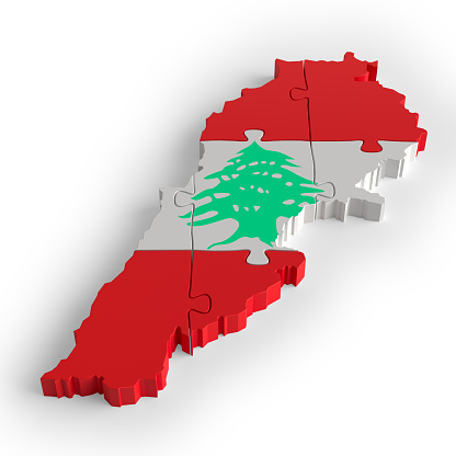 Flag Colors Puzzle Lebanon Map Design. 3d Rendering