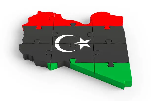 Flag Colors Puzzle Libya Map Design. 3d Rendering