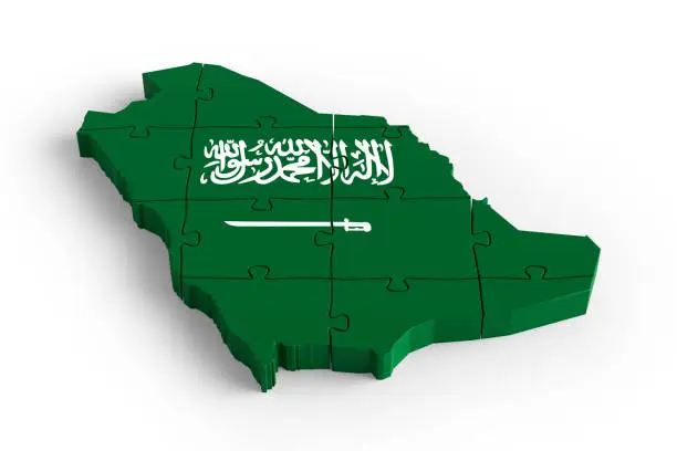 Flag Colors Puzzle Saudi Arabia Map Design. 3d Rendering