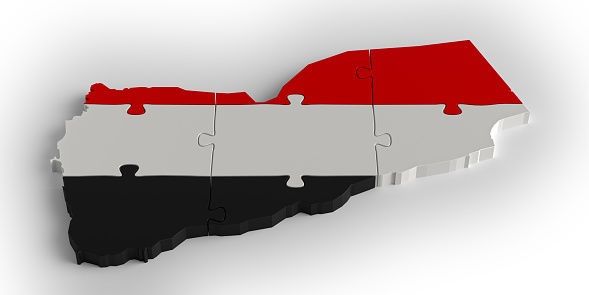 Flag Colors Puzzle Yemen Map Design. 3d Rendering
