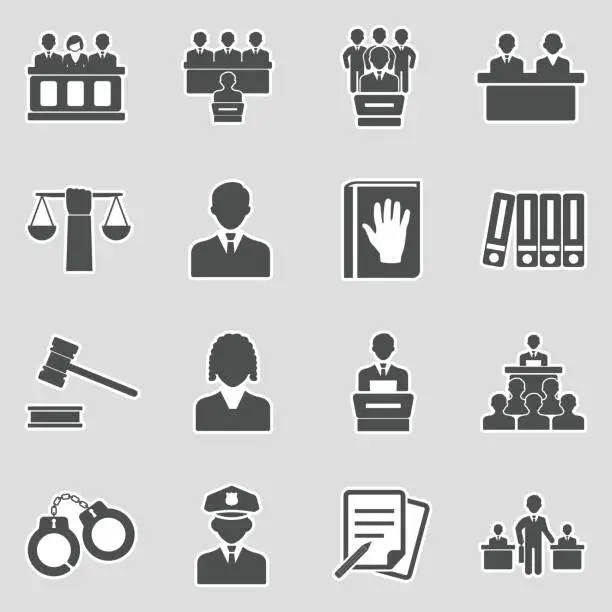 Vector illustration of Legal, Court And Justice Icons. Sticker Design. Vector Illustration.