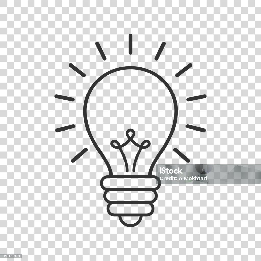 Lit Lamp Line Icon On Transparent Background Stock Illustration - Download Image Now - Black Color, Creativity, Digitally Generated Image -