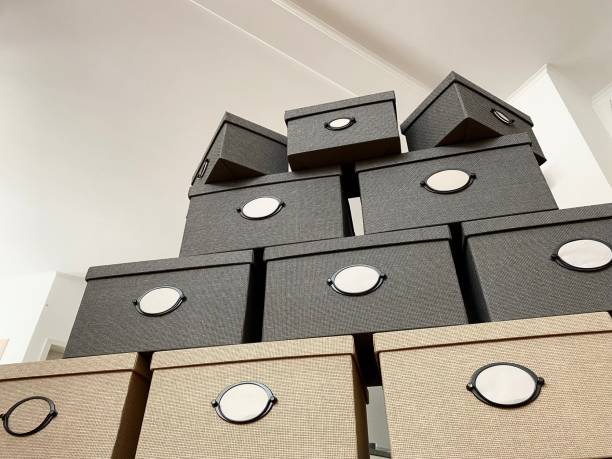 istock close-up of boxes with empty white labels standing in a row 1445150912
