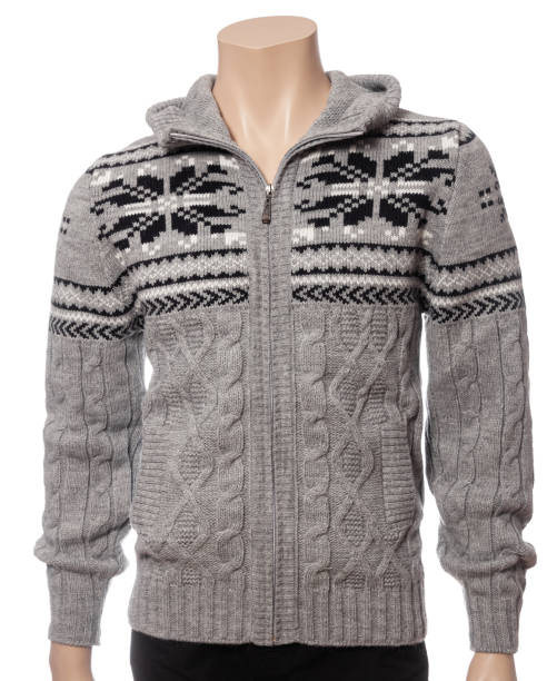 istock Heather grey mens wool cardigan on mannequin isolated on white 1445152441