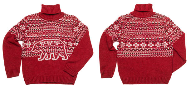 istock Kids warm Christmas turtleneck sweater front and back on white background 1445152594
