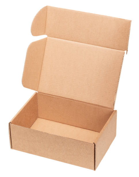Open empty mailer carton box isolated stock photo