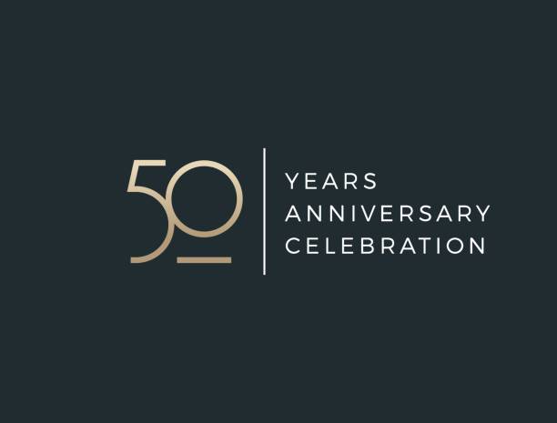 illustrazioni stock, clip art, cartoni animati e icone di tendenza di evento di celebrazione dei cinquant'anni. segno del 50° anniversario. - 50