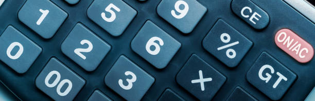 istock Panorama of calculator keyboard buttons, close-up. Basic symbols of algebra, simple mathematical nomenclature. 1445155678