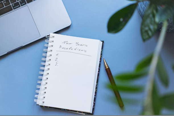 istock open notepad with text new year resolutions. and empty list. laptop and smartphone on background 1445156812