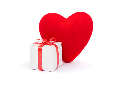 Heart and gift box isolated on white