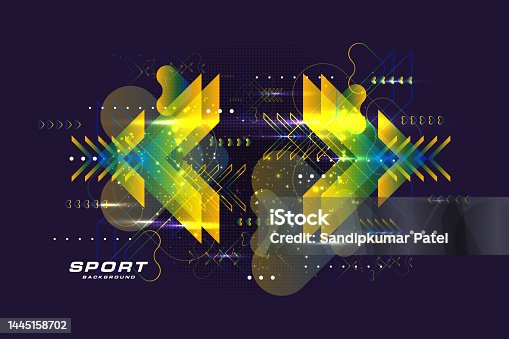 istock Modern abstract sport background. Trendy geometric neon collage for speed movement. 1445158702