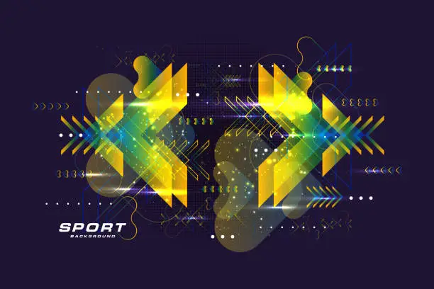 Vector illustration of Modern abstract sport background. Trendy geometric neon collage for speed movement.