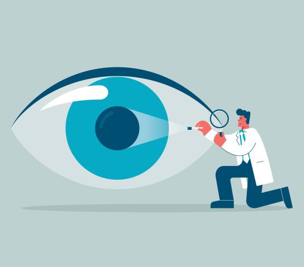 Eye Exam doctors diagnose human eye eye test equipment stock illustrations