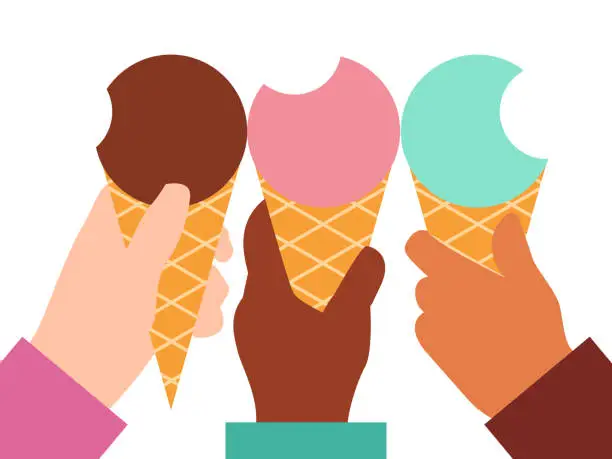 Vector illustration of Eating ice cream together