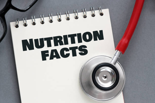 istock NUTRITION FACTS words in a notebook next to a stethoscope. 1445159565